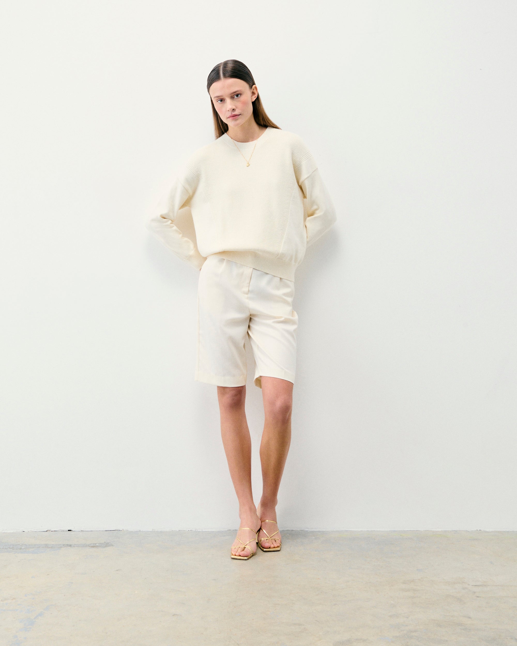 Pull Col Rond Maille Perlée  - Ecru