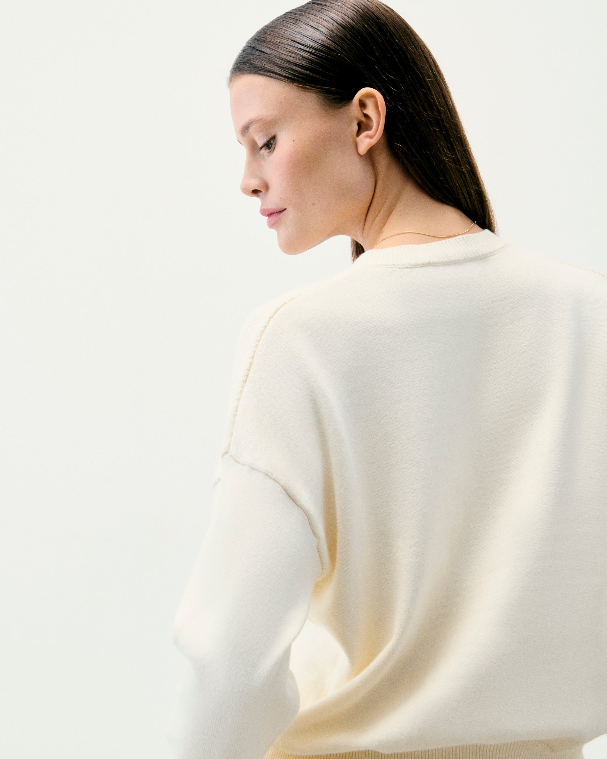 Pull Col Rond Maille Perlée  - Ecru