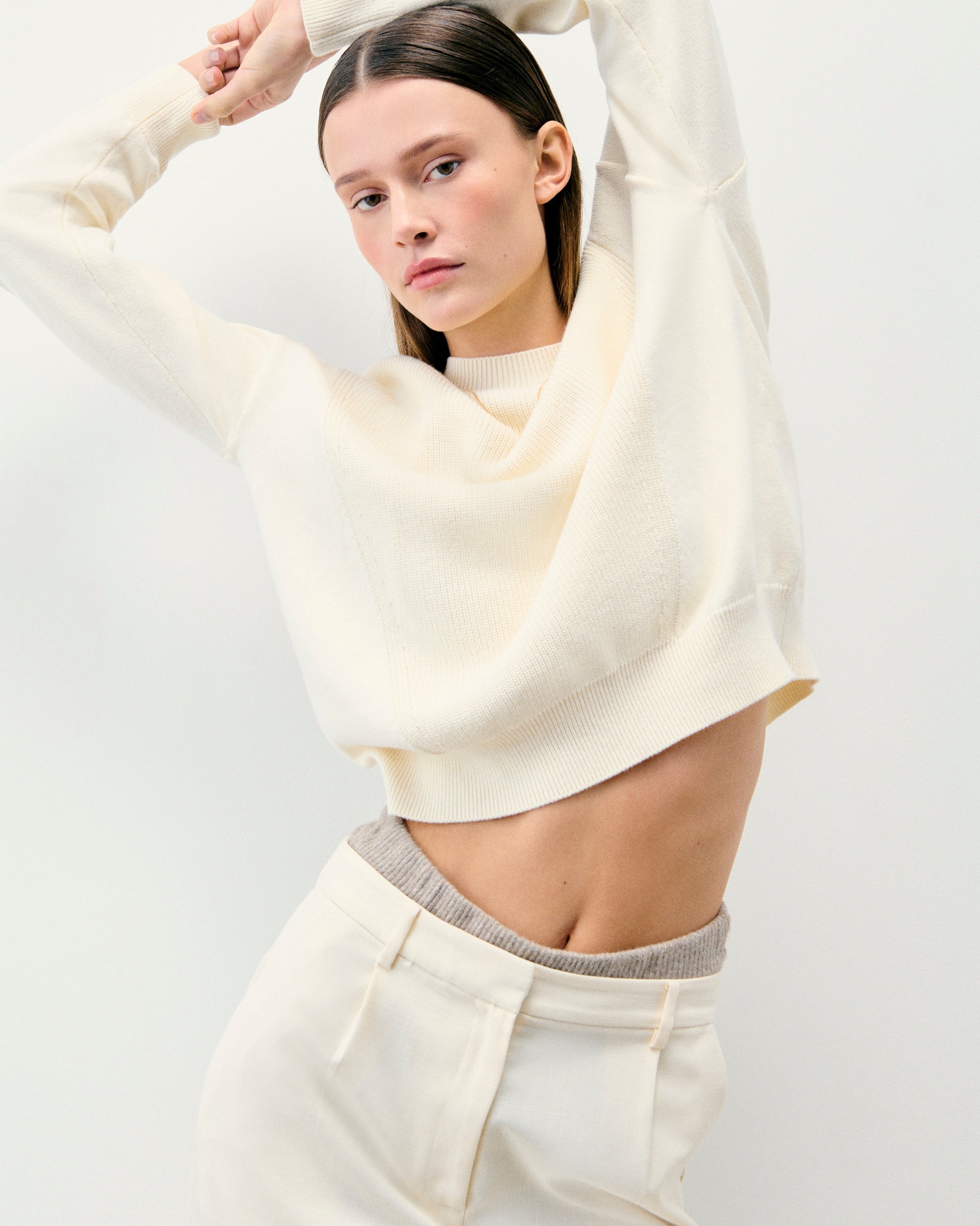 Pull Col Rond Maille Perlée - Ecru