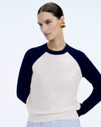 Y. ONLY PORTE / ECRU / NEW / QTY : 1 / Pull Col Rond Manches Contrastées - Ecru