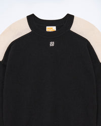 NOIR / NEW / QTY : 6 / Pull Col Rond Bicolore et Broderie - Noir