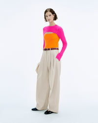 BEACH ORANGE / NEW / QTY : 1 / Pull Col Rond Côtelé - Beach Orange