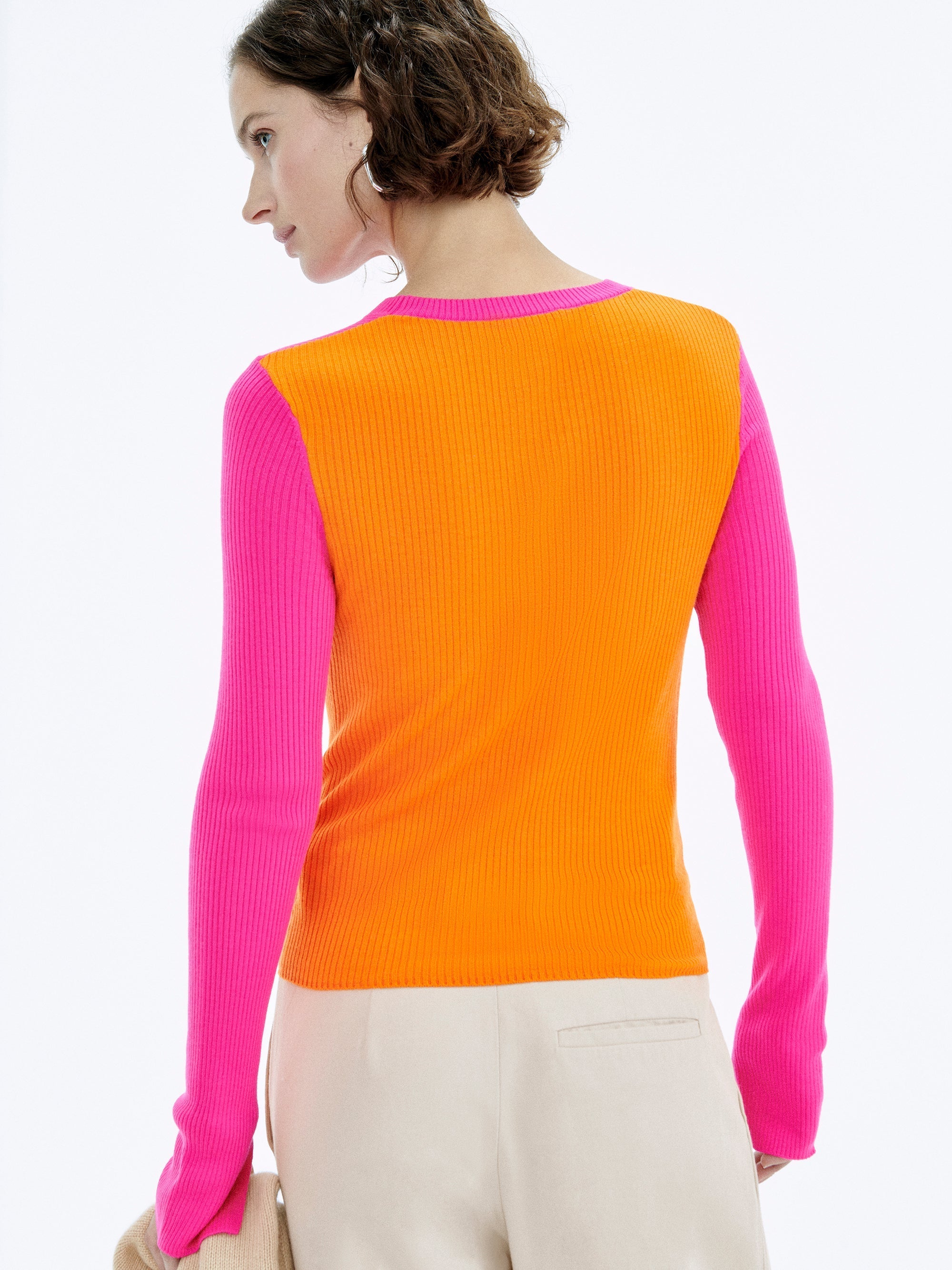 Pull Col Rond Côtelé  - Beach Orange
