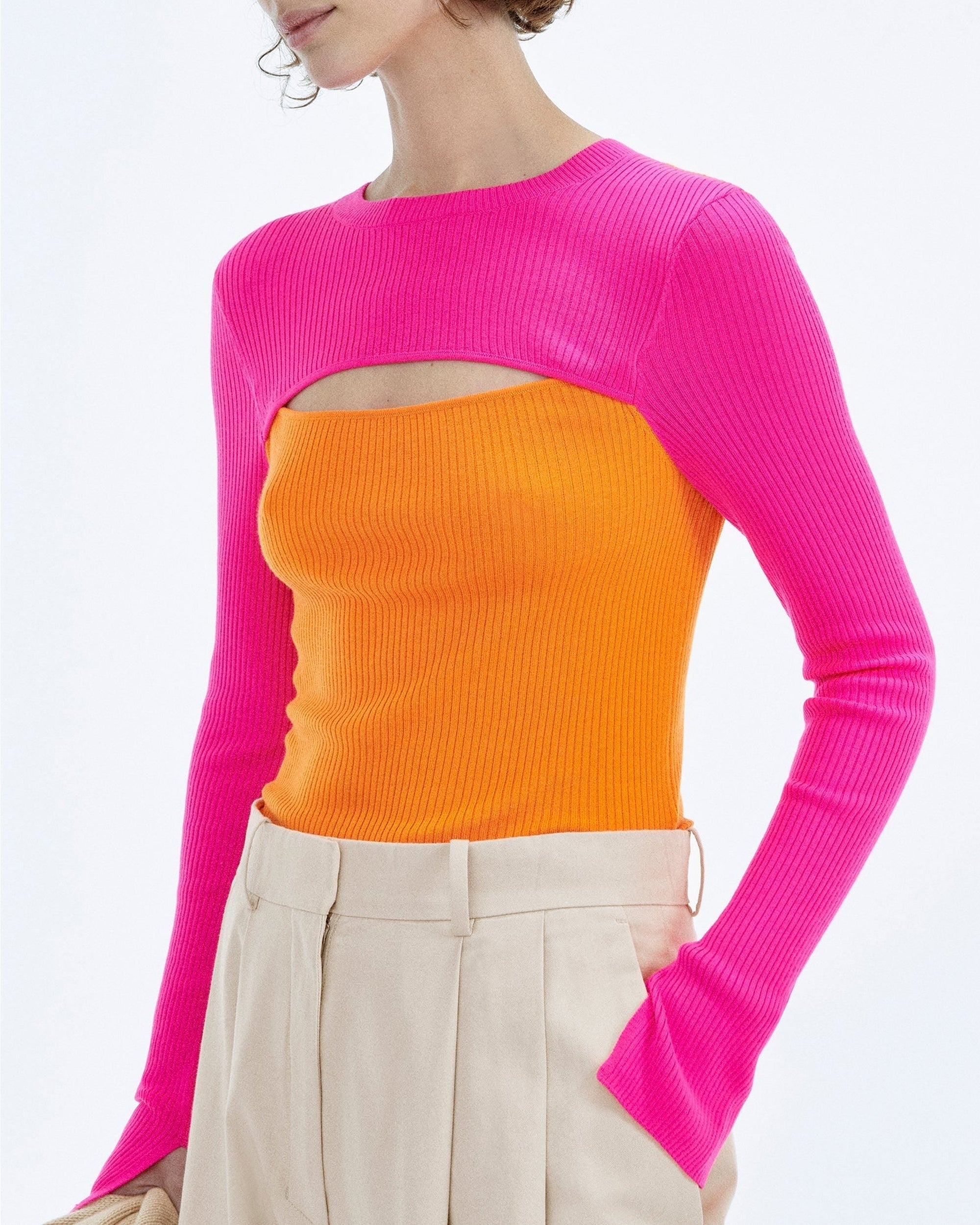 Merino wool round-neck jumper - Beach Orange