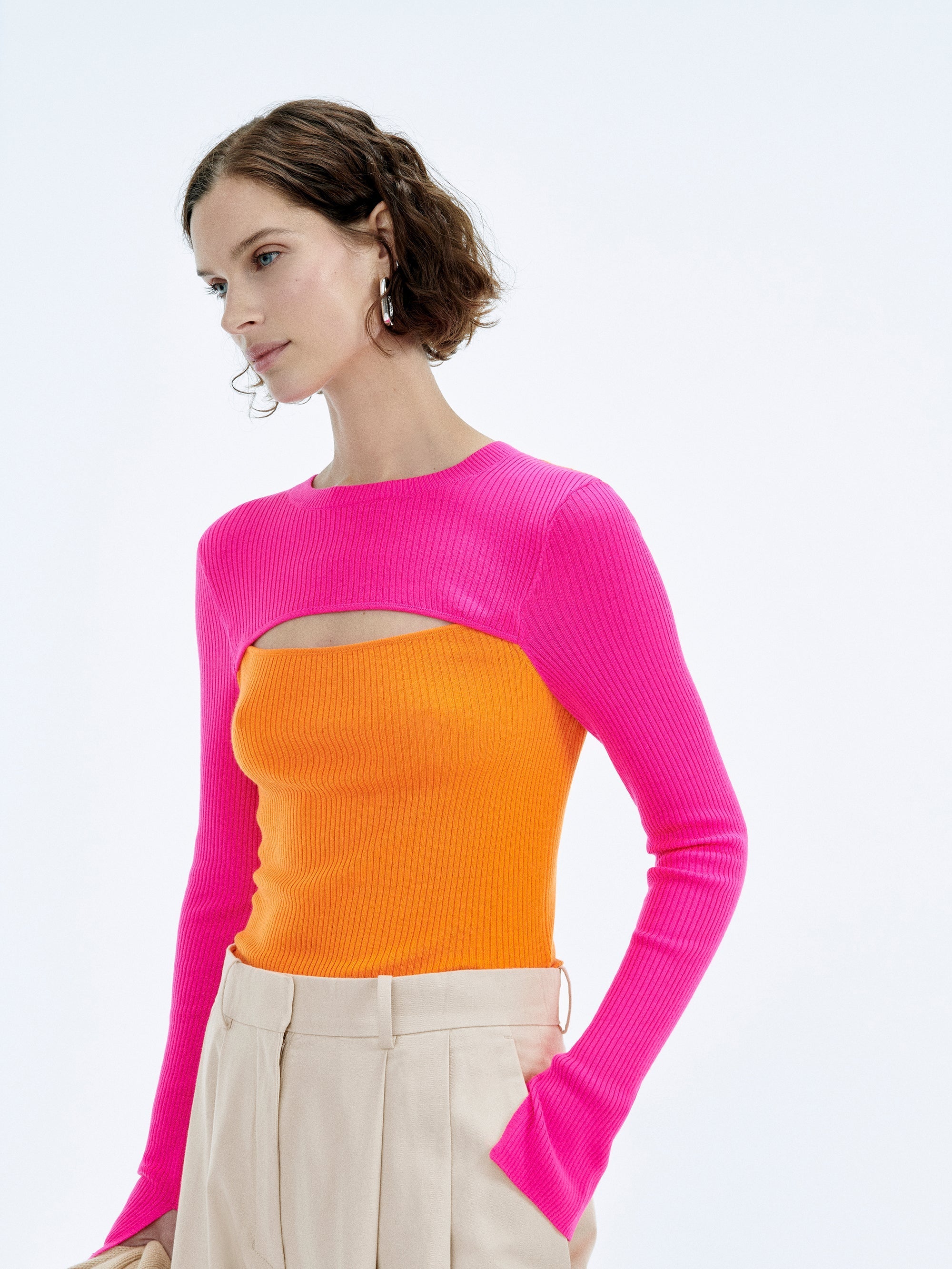 Pull Col Rond Côtelé - Beach Orange