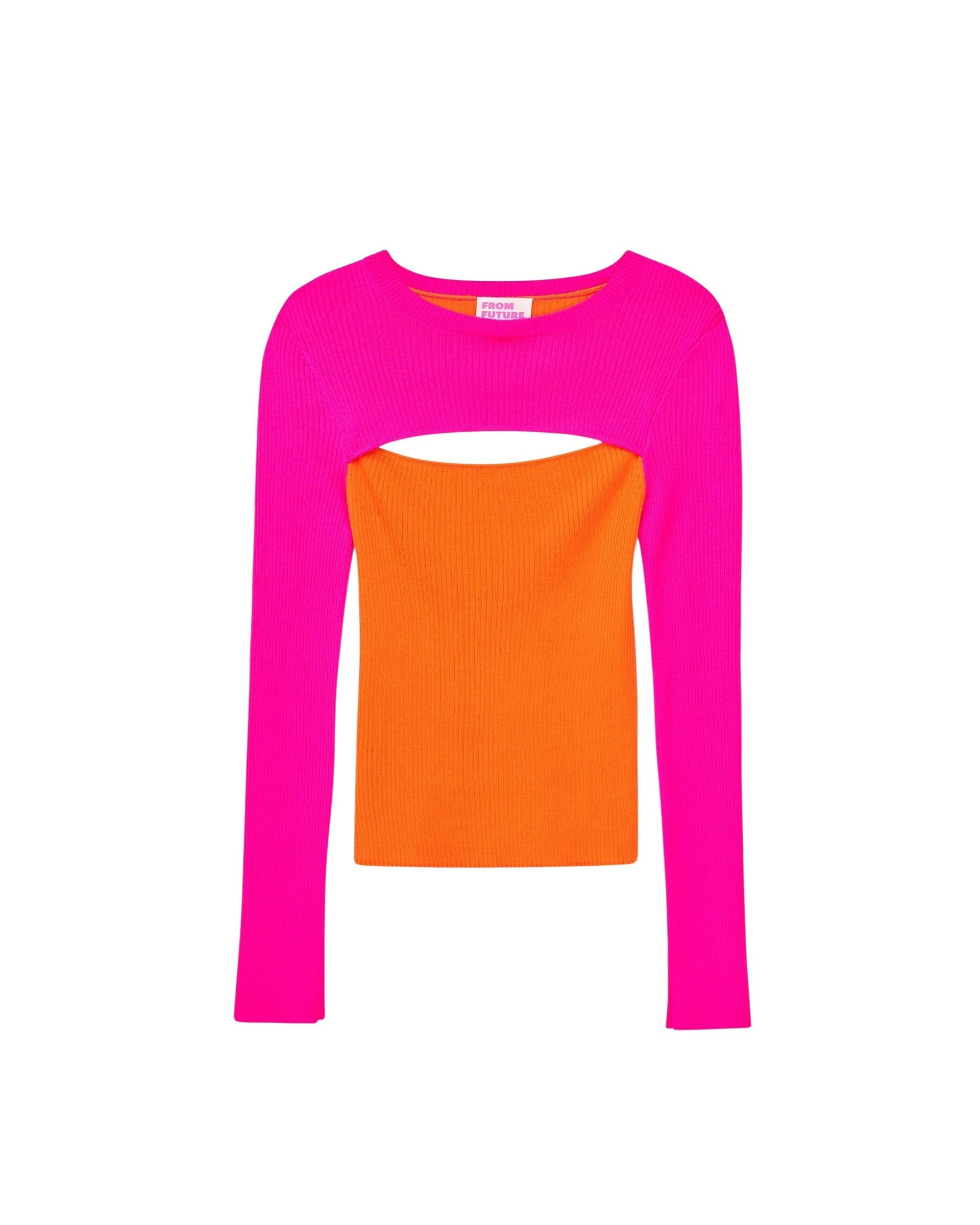 Pull Col Rond Côtelé  - Beach Orange