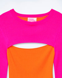 BEACH ORANGE / NEW / QTY : 1 / Pull Col Rond Côtelé - Beach Orange