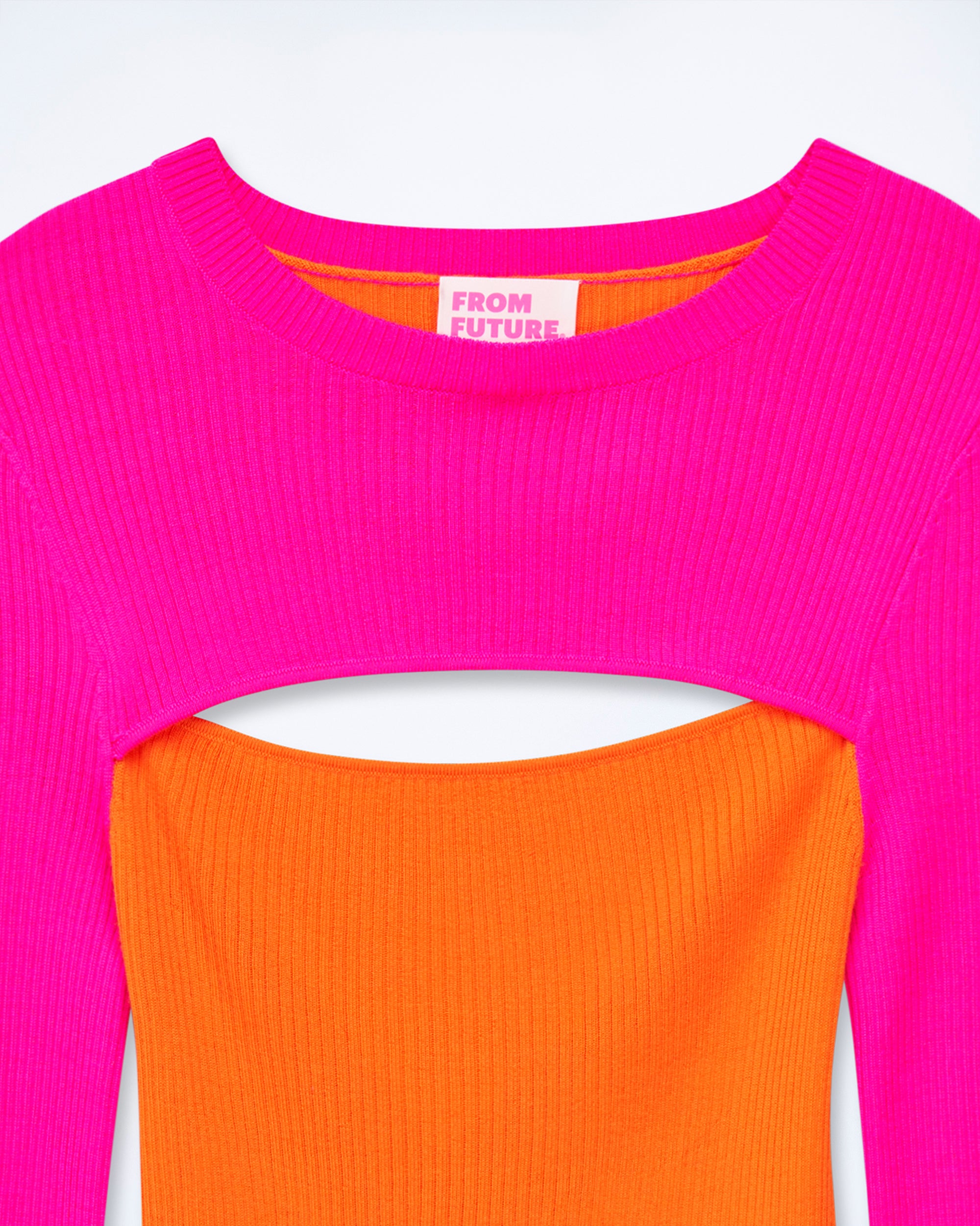 BEACH ORANGE / NEW / QTY : 1 / Pull Col Rond Côtelé - Beach Orange