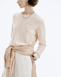 Pull à col rond Coeur brodé en cachemire - Light Beige