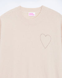 Pull à col rond Coeur brodé en cachemire - Light Beige