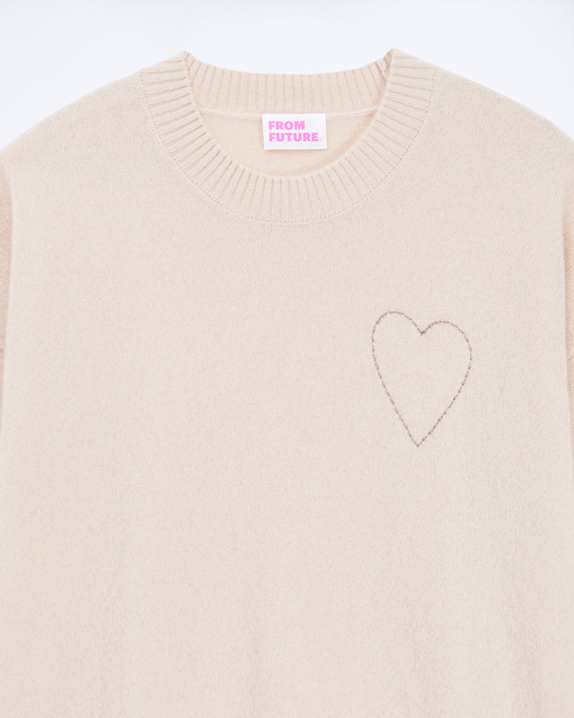 Pull à col rond Coeur brodé en cachemire - Light Beige