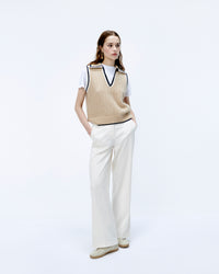 BEIGE / NEW / QTY : 1 / Pull Sans Manche Tricot Ajouré - Beige