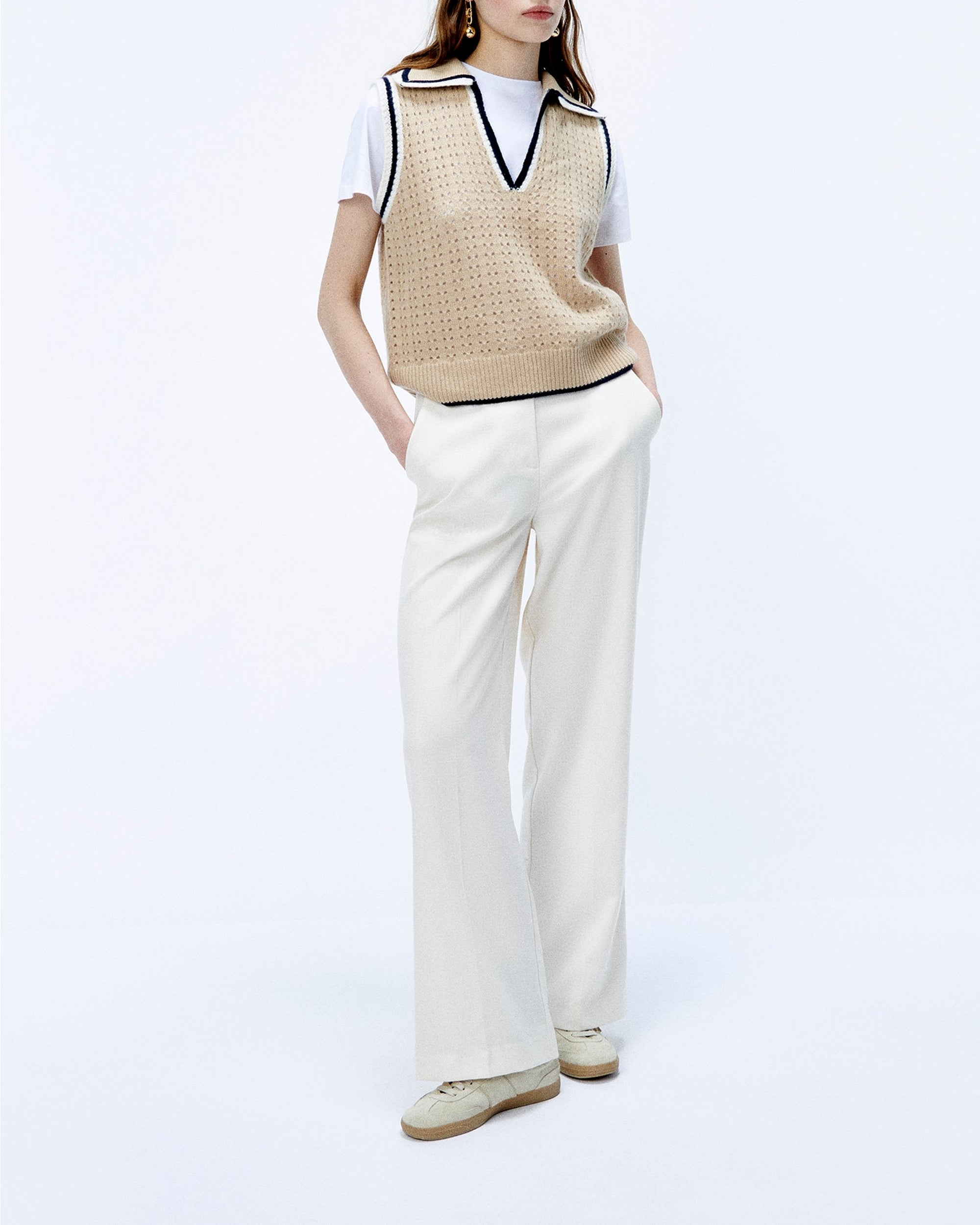 Pull sans manches ajouré en cachemire - Beige