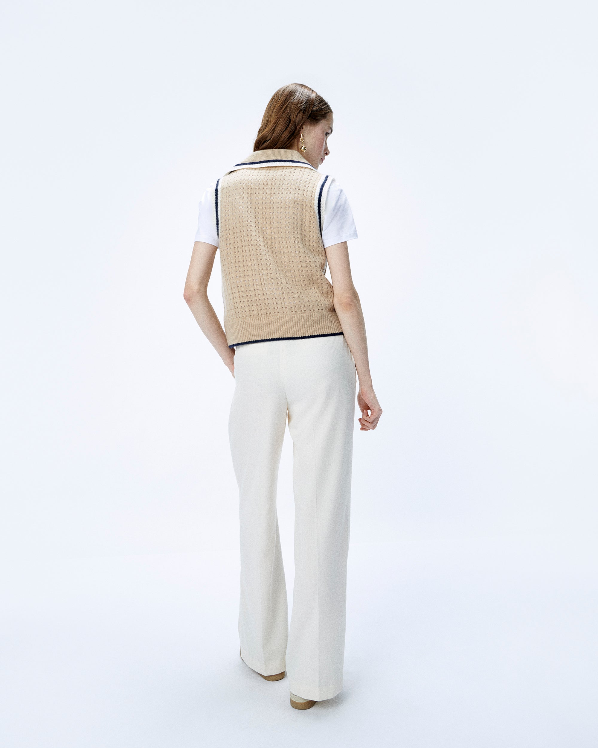 Pull sans manches ajouré en cachemire - Beige