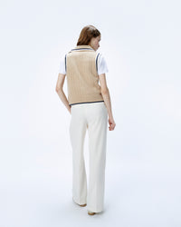 BEIGE / NEW / QTY : 1 / Pull Sans Manche Tricot Ajouré - Beige