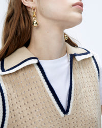 BEIGE / NEW / QTY : 1 / Pull Sans Manche Tricot Ajouré - Beige