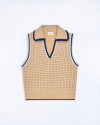 BEIGE / NEW / QTY : 1 / Pull Sans Manche Tricot Ajouré - Beige