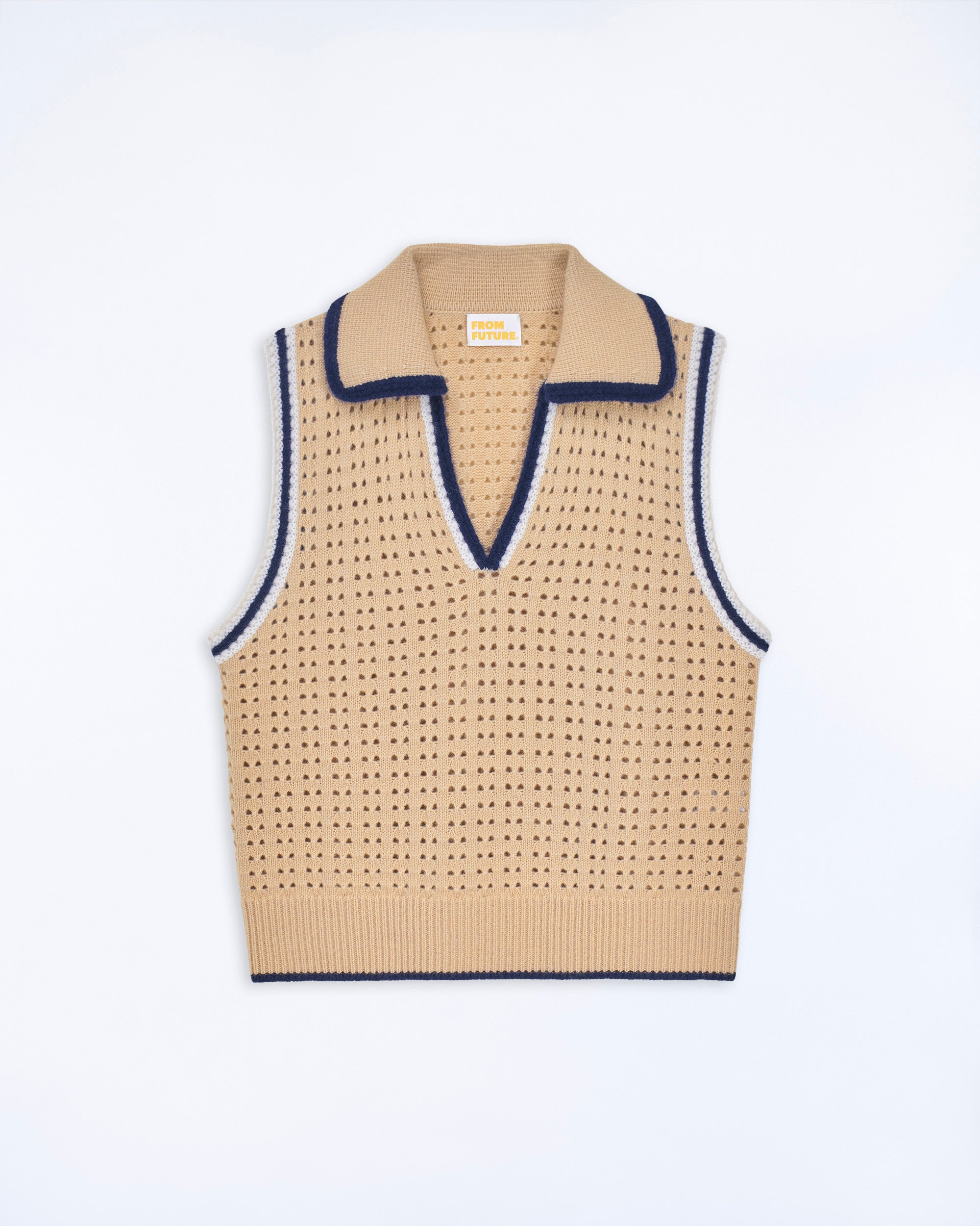 BEIGE / NEW / QTY : 1 / Pull Sans Manche Tricot Ajouré - Beige