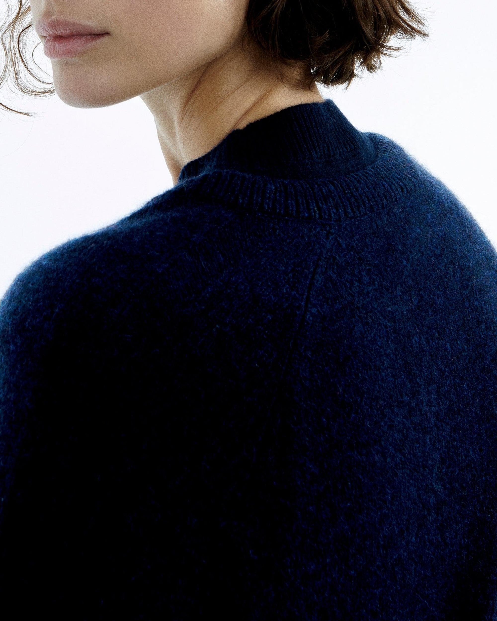 Pull oversize à col V en cachemire - Navy Chiné