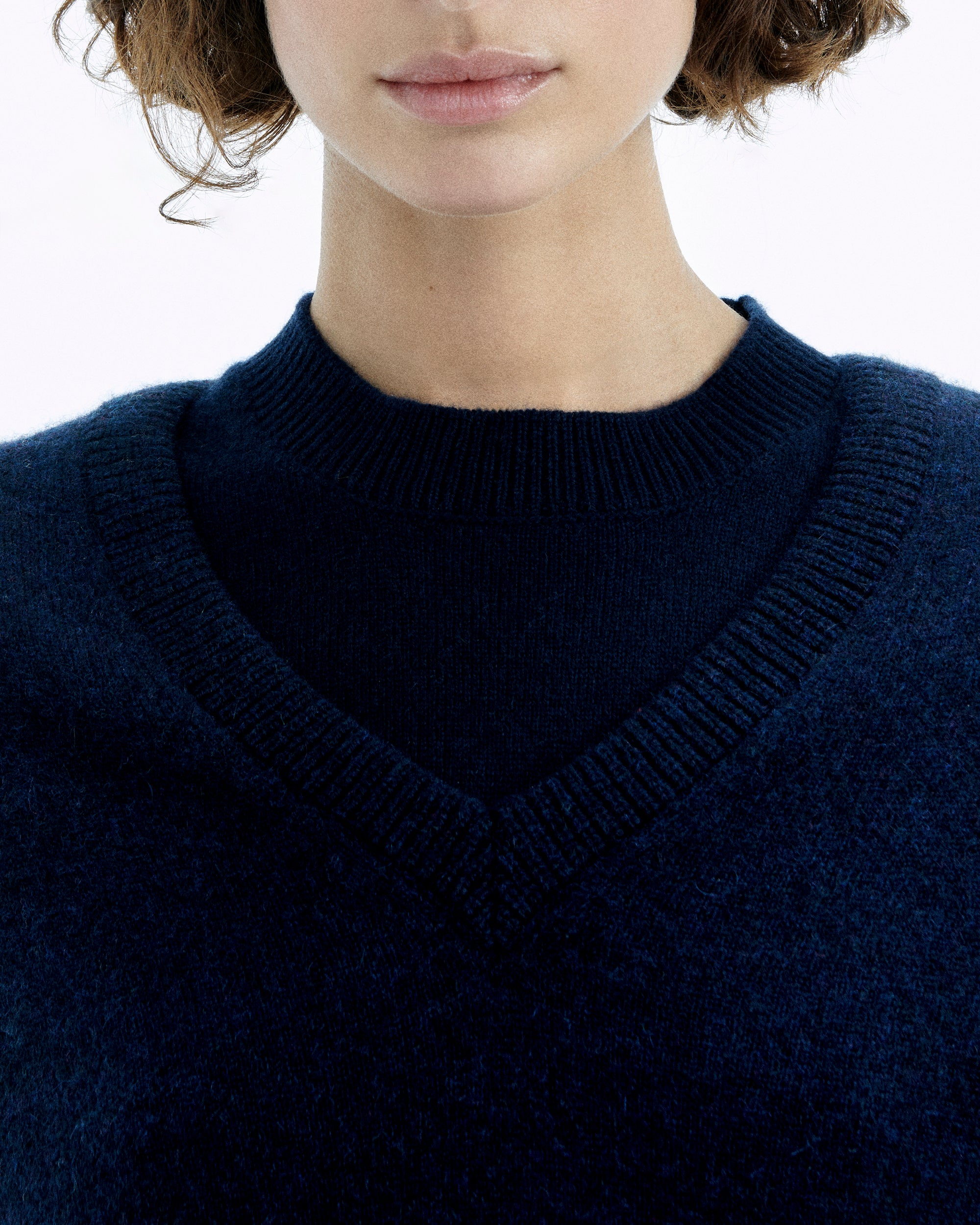 Pull oversize à col V en cachemire - Navy Chiné