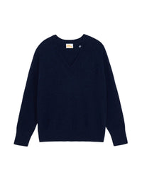 Pull oversize à col V en cachemire - Navy Chiné