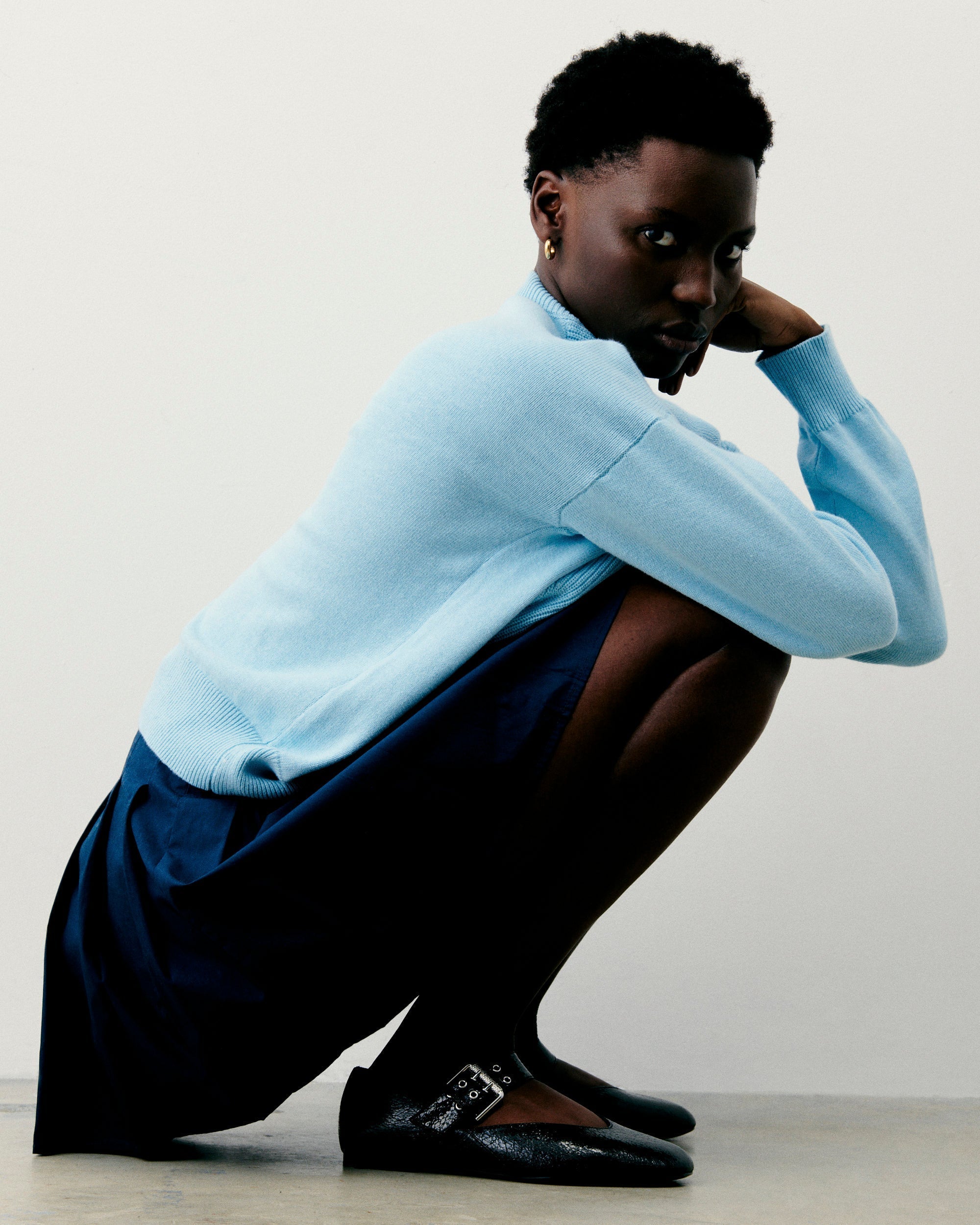 Pull Col V Maille Perlée  - Magic Blue