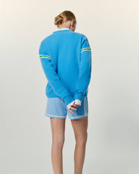 MAGIC BLUE / NEW / QTY : 1 / Pull Col V Bandes Bicolores Manches - Magic Blue