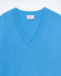 Pull à col V bandes bicolores en cachemire - Magic Blue