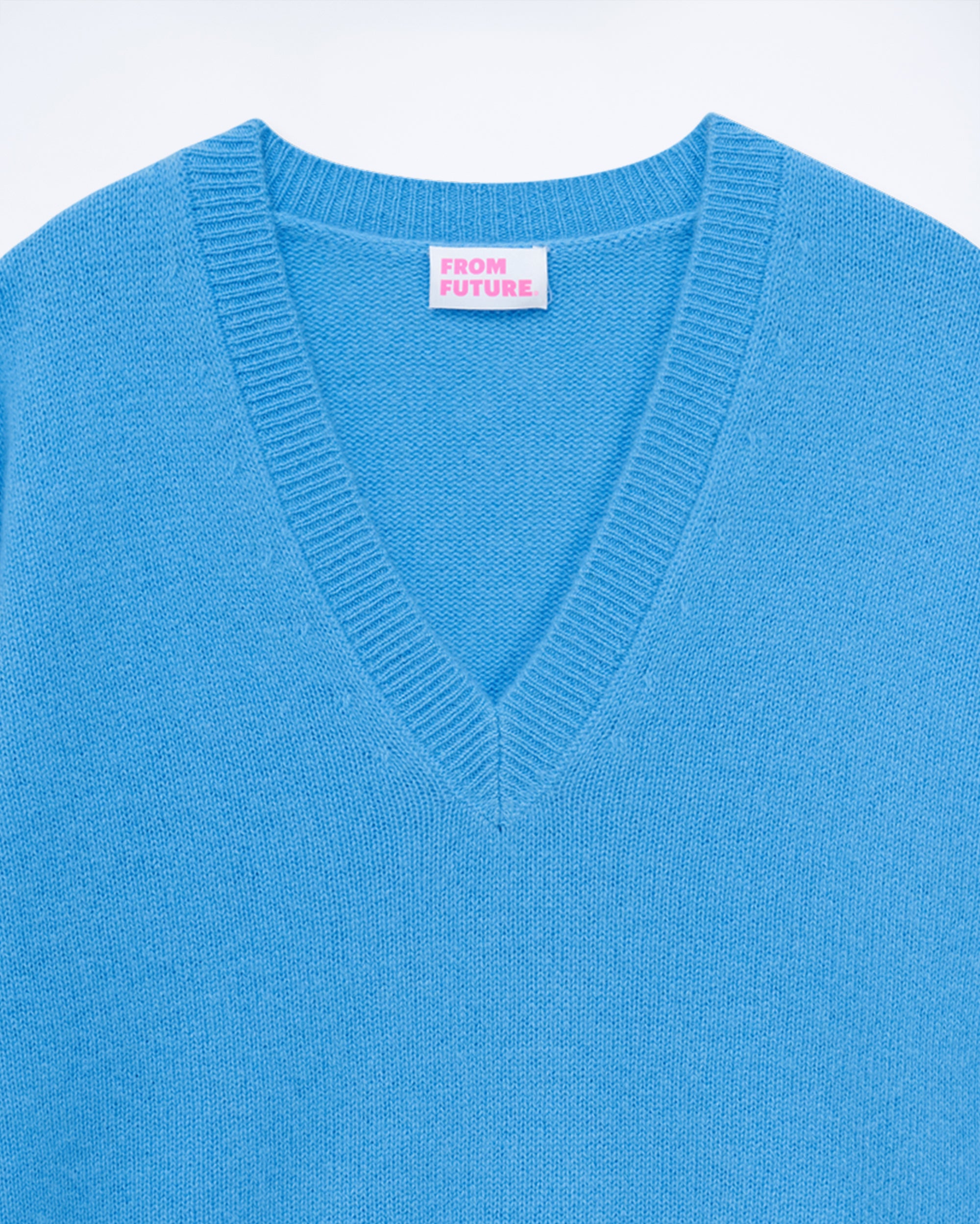 Pull à col V bandes bicolores en cachemire - Magic Blue