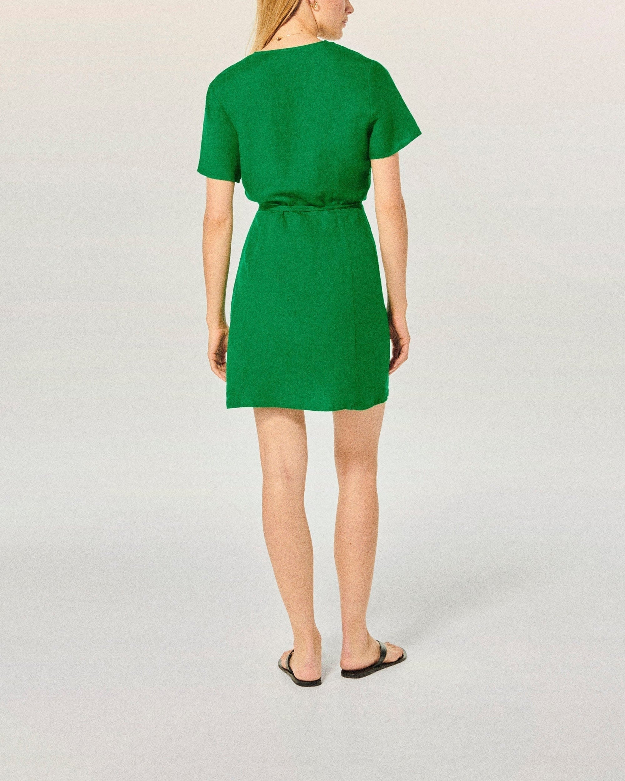 Robe à manches courtes en lin - Tropical Green
