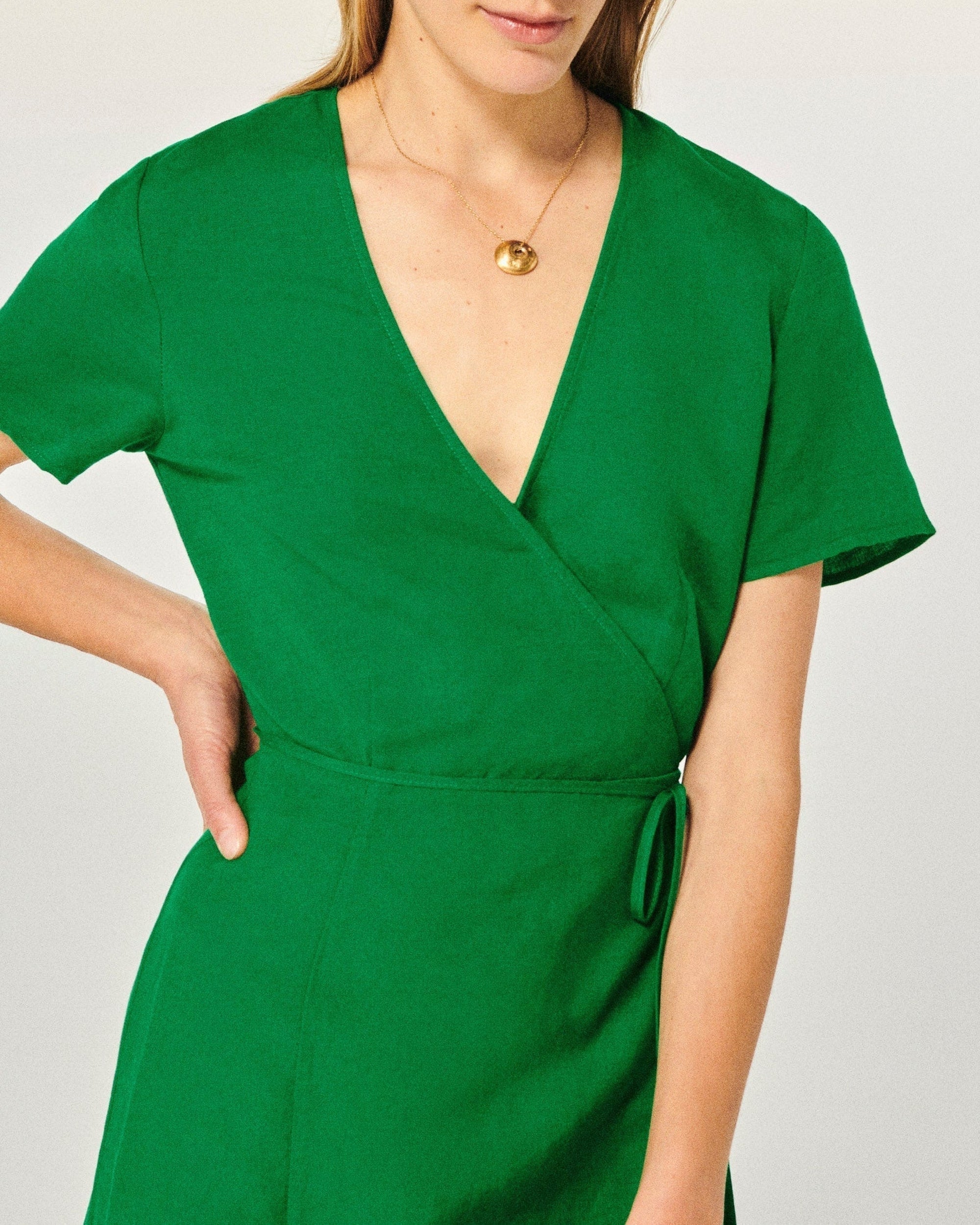 Robe à manches courtes en lin - Tropical Green