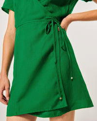 Robe à manches courtes en lin - Tropical Green