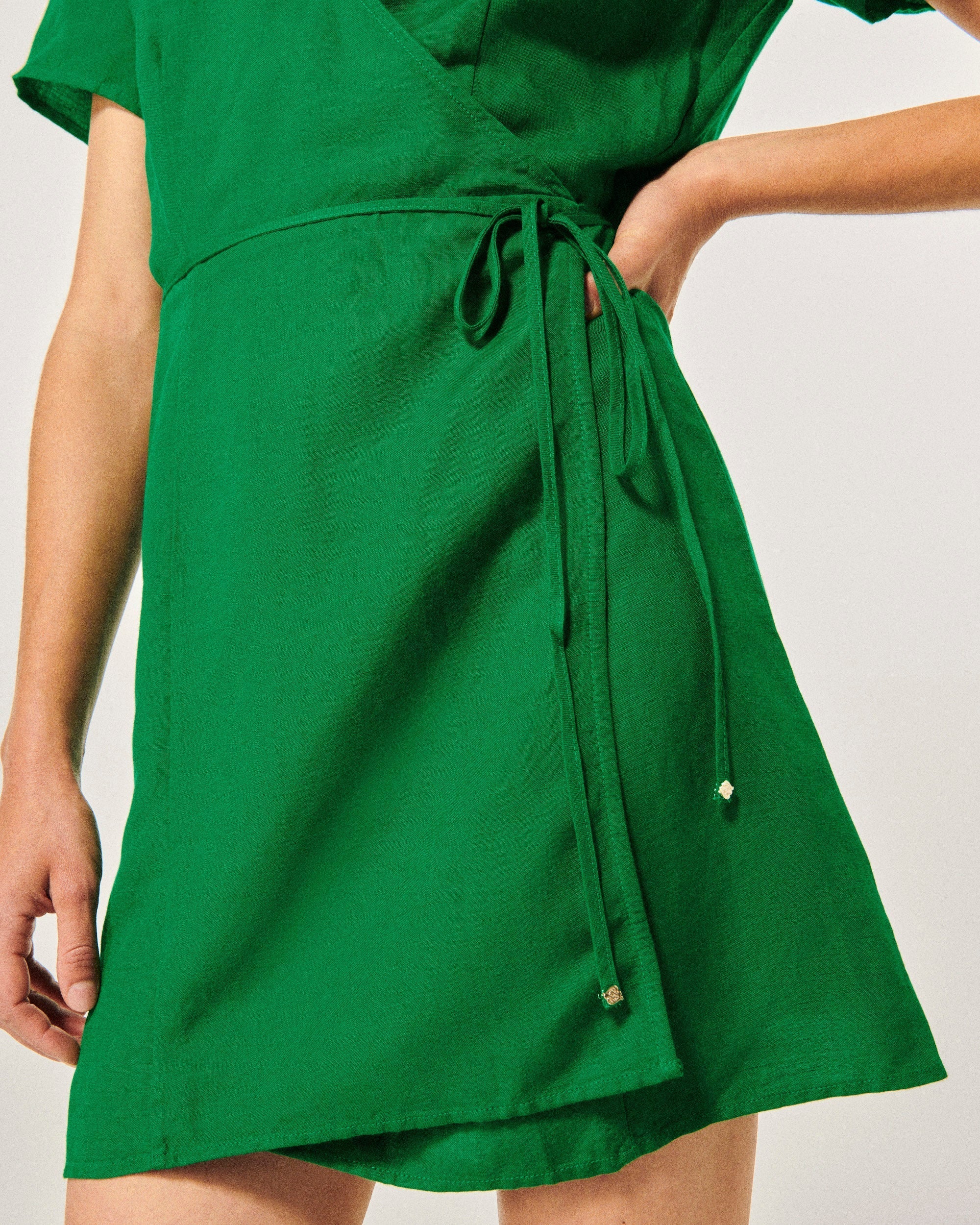Robe à manches courtes en lin - Tropical Green
