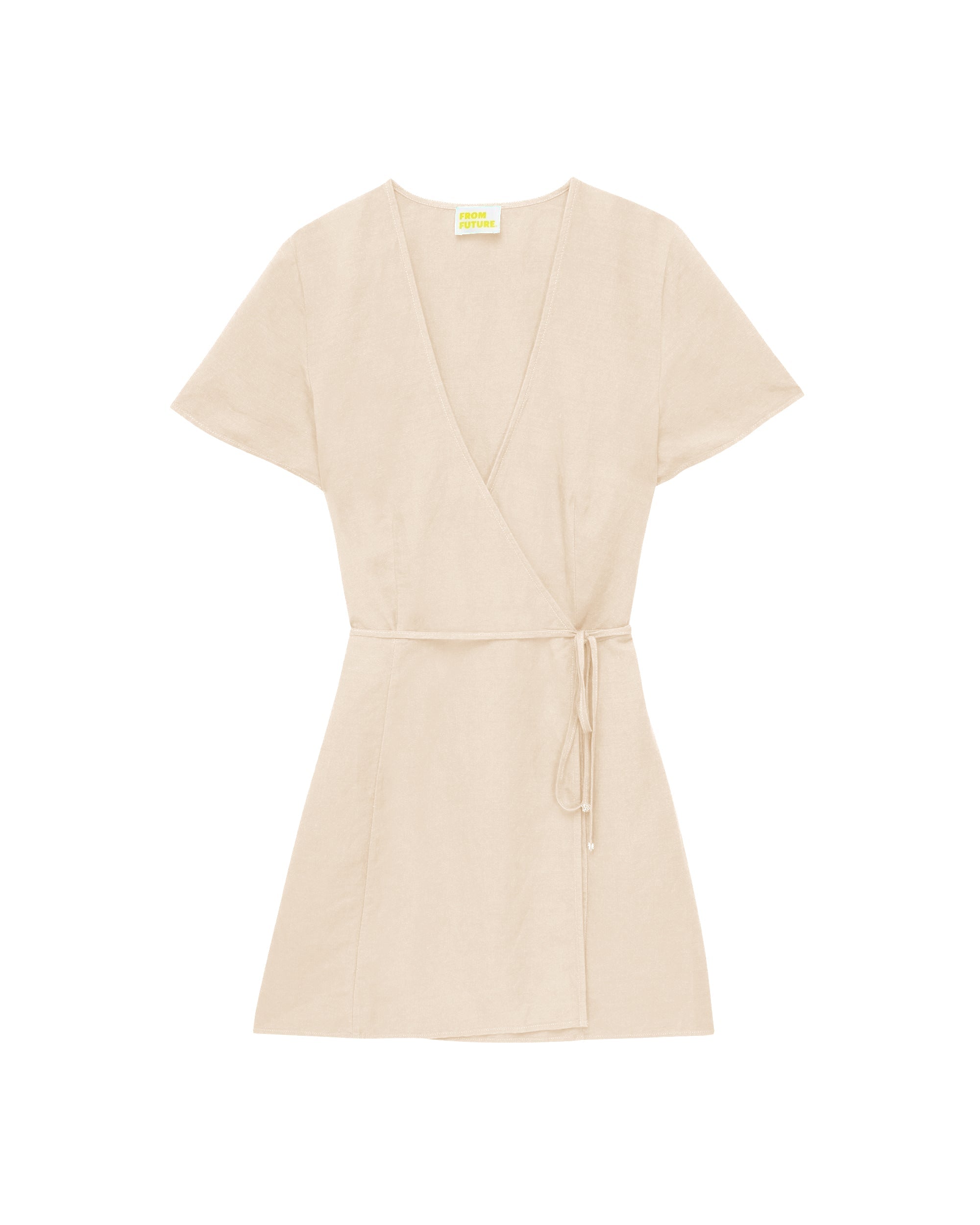 Robe à manches courtes en lin - Beige