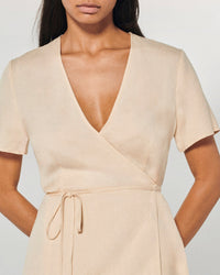 Robe à manches courtes en lin - Beige
