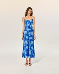 ROMANTIC ROSES BLEU / NEW / QTY : 1 / Robe Longue Bretelle Gisele - Romantic Roses Bleu