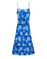 Robe longue à bretelles Gisele en soie - Romantic Roses Bleu