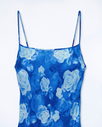 Robe longue à bretelles Gisele en soie - Romantic Roses Bleu
