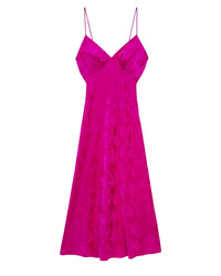 Robe longue à bretelles Gigi en soie - Roses Jacquard Pink