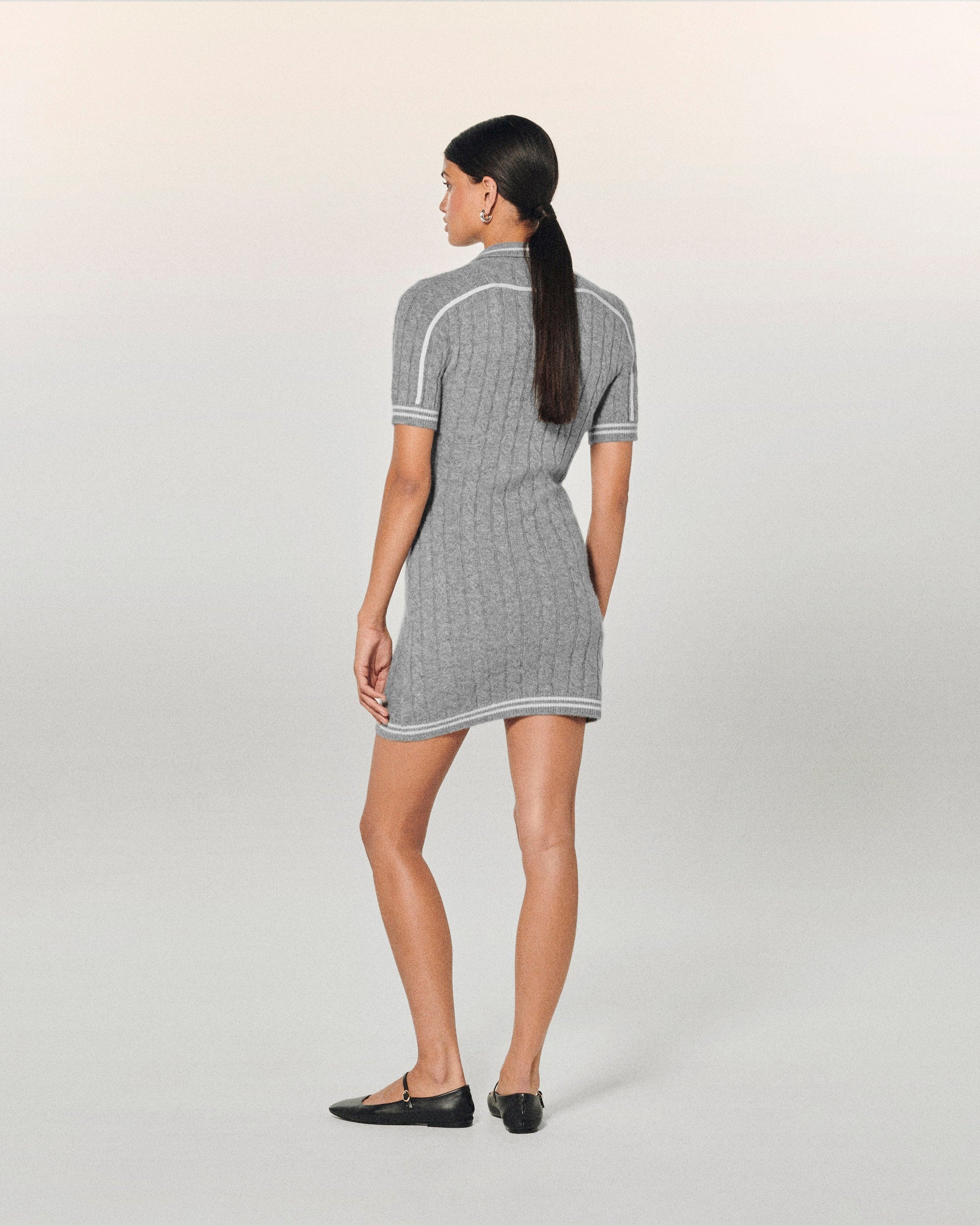Robe à manches courtes en cachemire - Gris Chiné Foncé