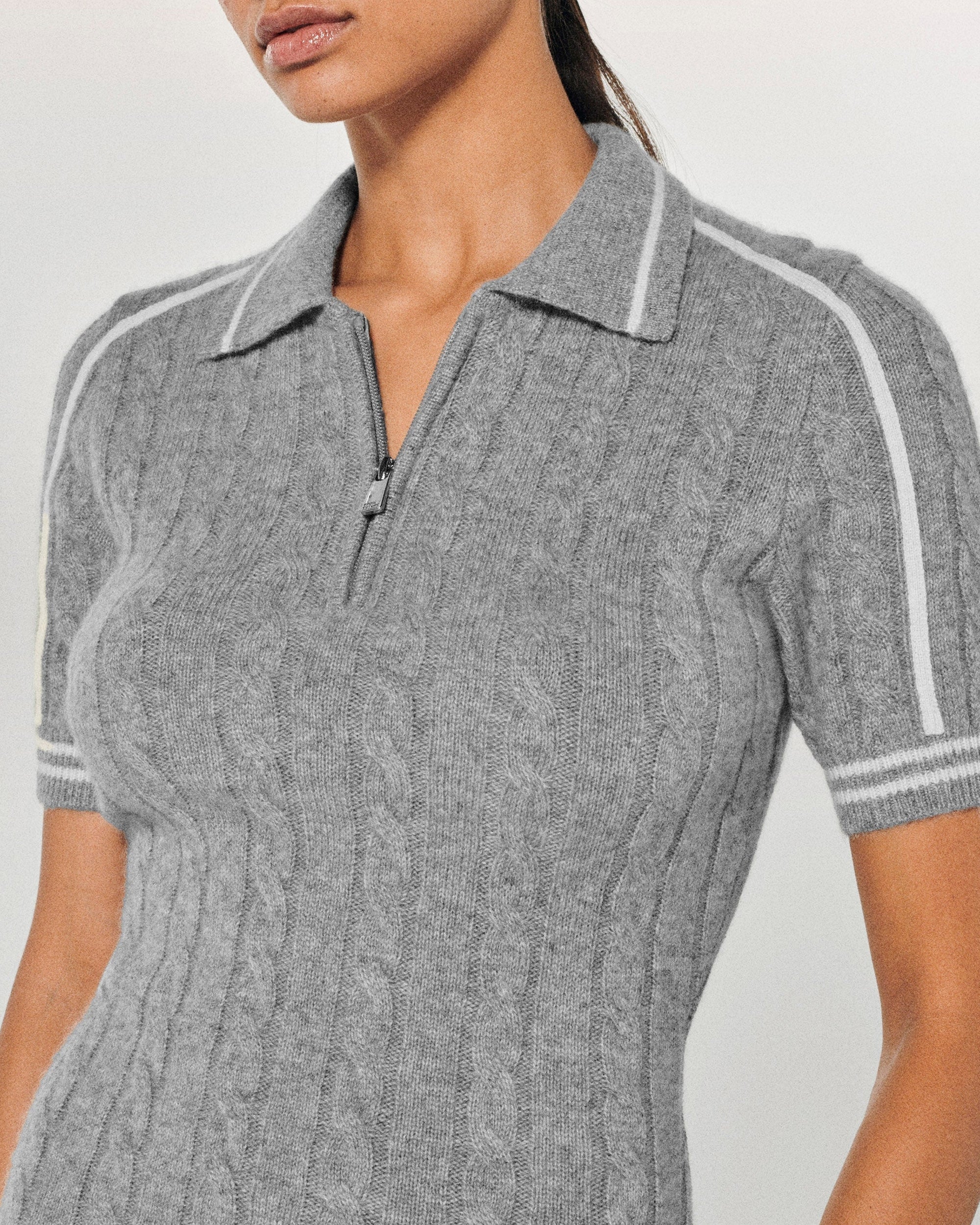 Robe à manches courtes en cachemire - Gris Chiné Foncé