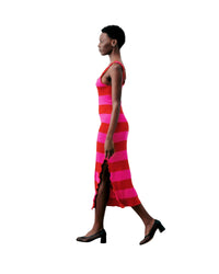 ROUGE VIF / DJV / QTY : 54 / Robe Longue Bretelle Rayures - Rouge Vif