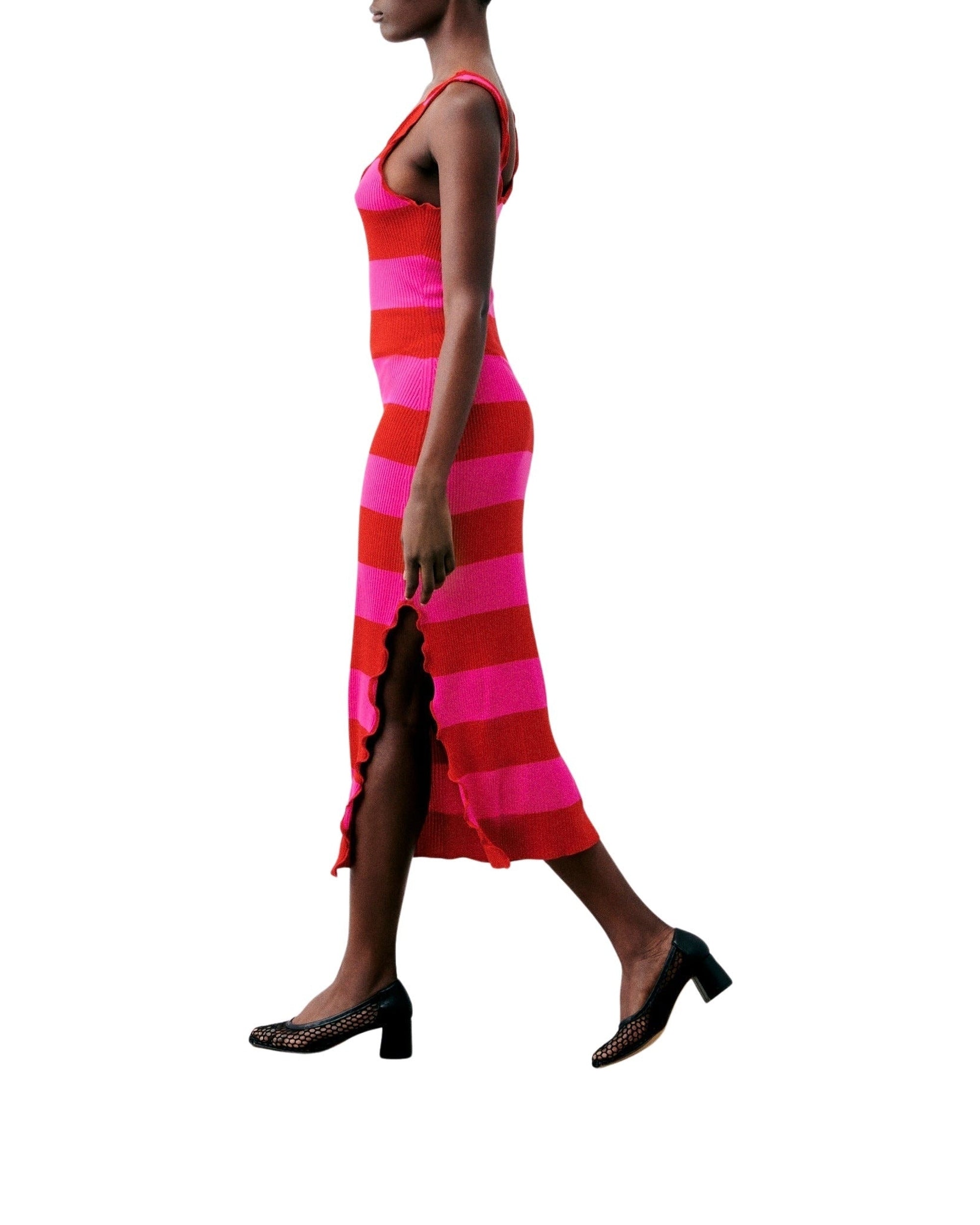 Robe longue à bretelles en laine mérinos - Rouge Vif