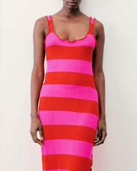 Robe longue à bretelles en laine mérinos - Rouge Vif