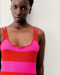 ROUGE VIF / DJV / QTY : 54 / Robe Longue Bretelle Rayures - Rouge Vif