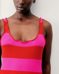 Robe longue à bretelles en laine mérinos - Rouge Vif