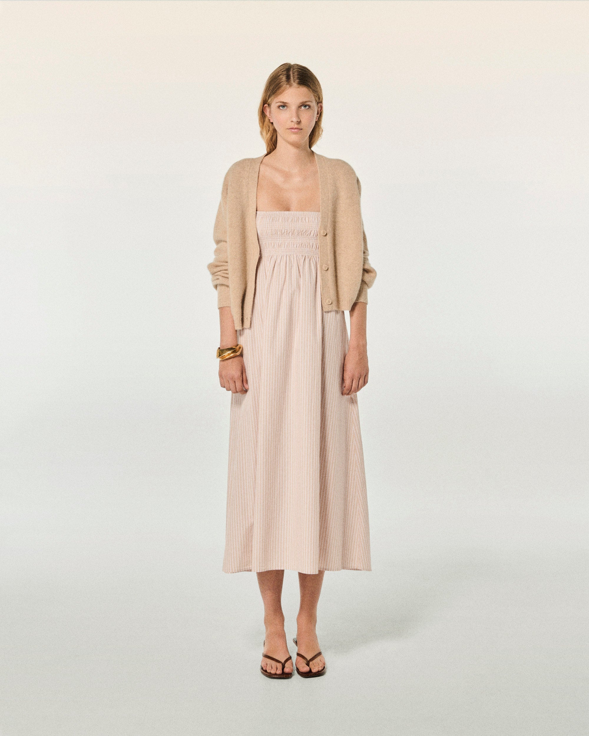 BEIGE RAYÉ / DJV / QTY : 112 / Robe Longue Bretelle Mara - Beige Rayé