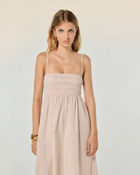 BEIGE RAYÉ / DJV / QTY : 112 / Robe Longue Bretelle Mara - Beige Rayé