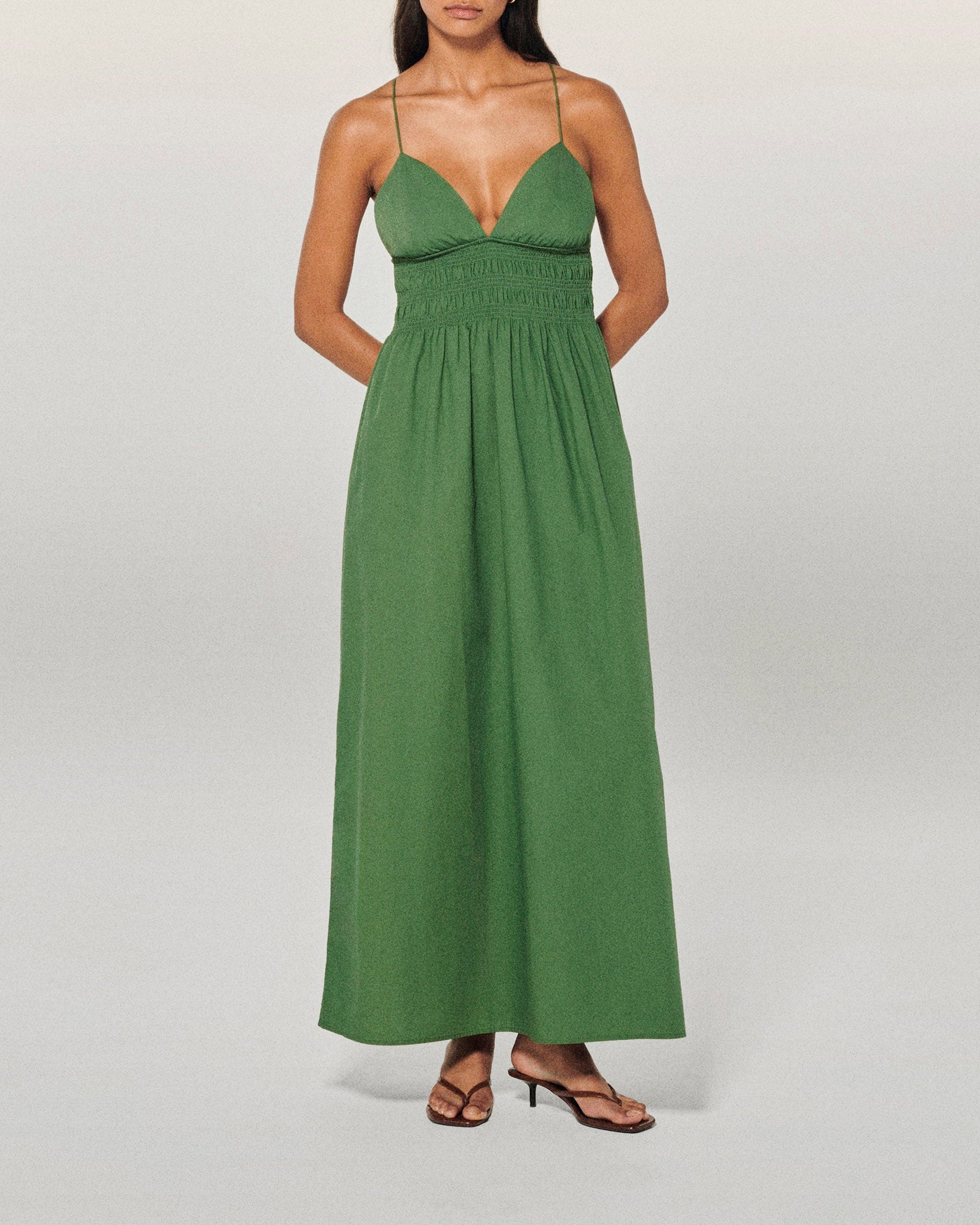 Robe longue à bretelles Liah - Kaki