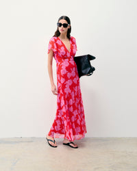SUMMER ROSES RED / DJV / QTY : 34 / Robe Longue Manche Courte Julia - Summer Roses Red